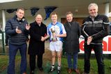thumbnail: Sean Shanley, Acting Chairman of Dublin County Board, presents cup to Dub Stars Dillion Mulligan, with Julian Drury Byrne, left, Deputy Marketing Director - The Herald, Mark Kelly, 2nd from right, Dublin Bus, and Pat Keane, right, Herald Sports Editor.  Dublin v Dublin Bus/Herald Dub Stars Hurling challenge. Parnells GAA Club, Coolock, Dublin. Picture: Caroline Quinn