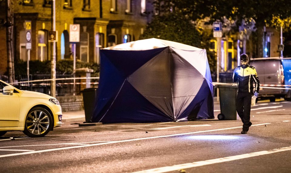 Garda investigators at the scene of a suspected fatal hit and run in Phibsboro, Dublin on Wednesday night. Photo: Damien Storan