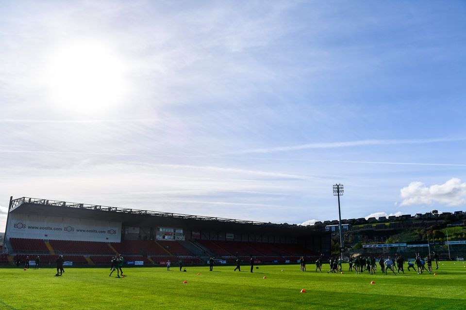 A general view of Páirc Esler before the Down SFC final match between Burren and Kilcoo. Photo: Ben McShane/Sportsfile