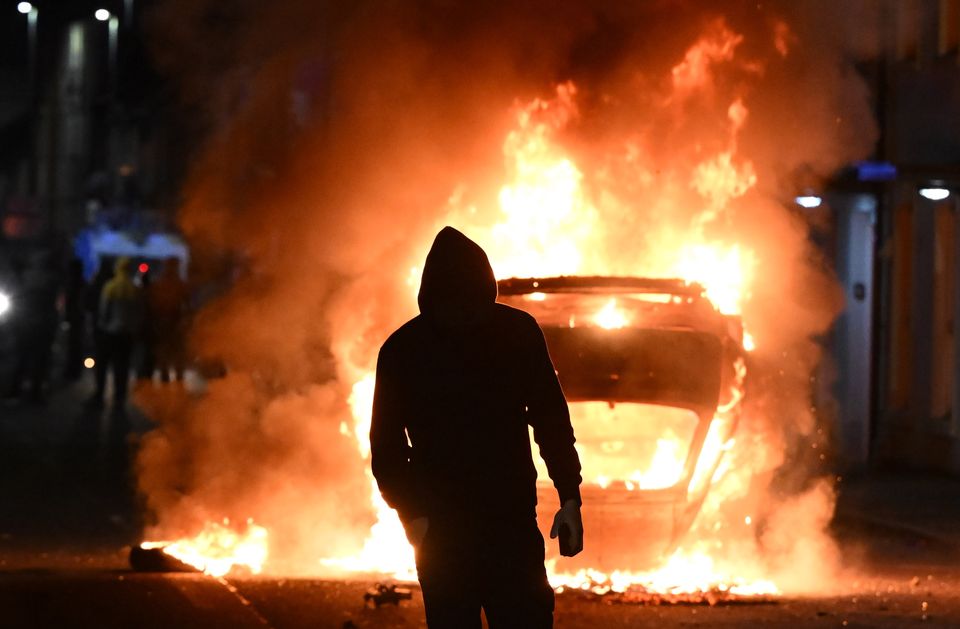 A vehicle ablaze in Ballymena (Photo by Getty)