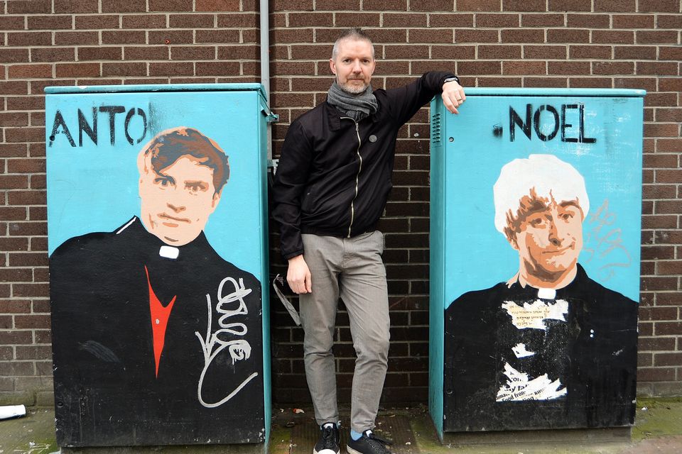 Artist John Braine with his painted Art Boxes. Amiens Street, Dublin. Picture: Caroline Quinn