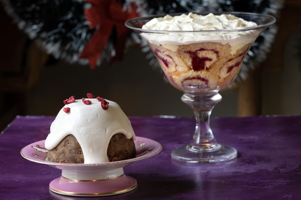 Rachel Allen's Christmas chocolate biscuit cake and sherry trifle. Photo: Tony Gavin