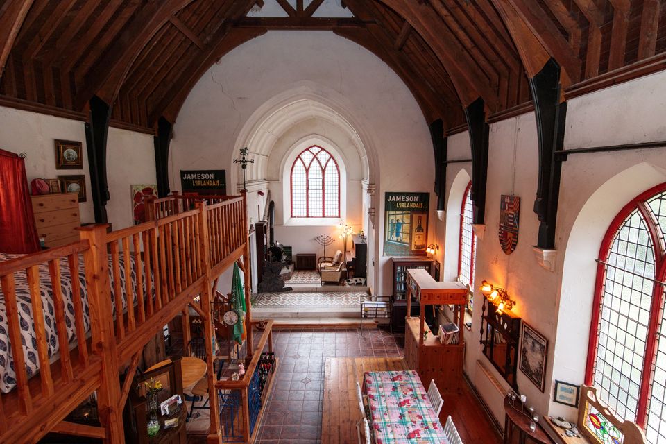 Looking down to the rear of the church, with the bedroom on the left