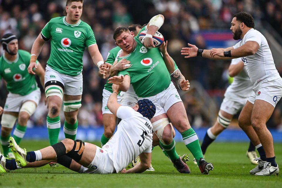 Tadhg Furlong in the driving seat for Ireland during their 23-22 Six Nations defeat to England in Twickenham