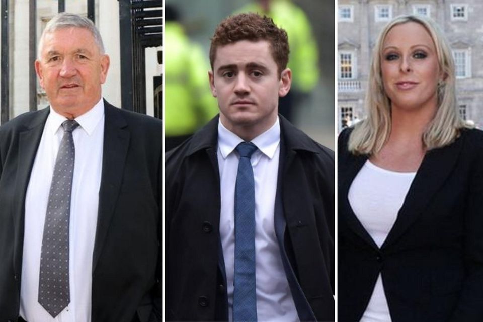 Peter Jackson (left) took a libel case over claims made about the rape trail of his son Paddy Jackson (centre) made by Irish reality TV personality Danielle Meagher (right)