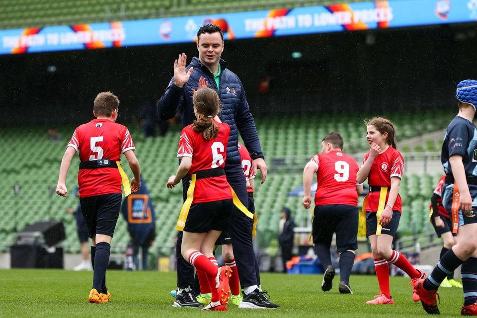 High five: Ireland and Leinster lock James Ryan during a media event for the ‘Aldi play rugby blitz’.