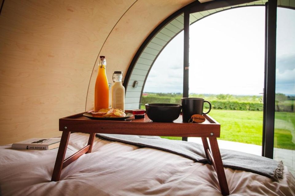Breakfast with a view at Thornfield Farm Luxury Glamping Pods by Further Space, Stranocum, Co Antrim