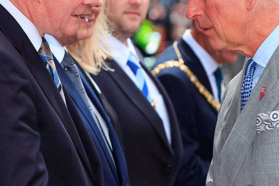 Prince Charles, Prince of Wales meets Deputy First Minister Martin McGuinness during a visit to St Patricks Church on May 21 in Belfast, Northern Ireland