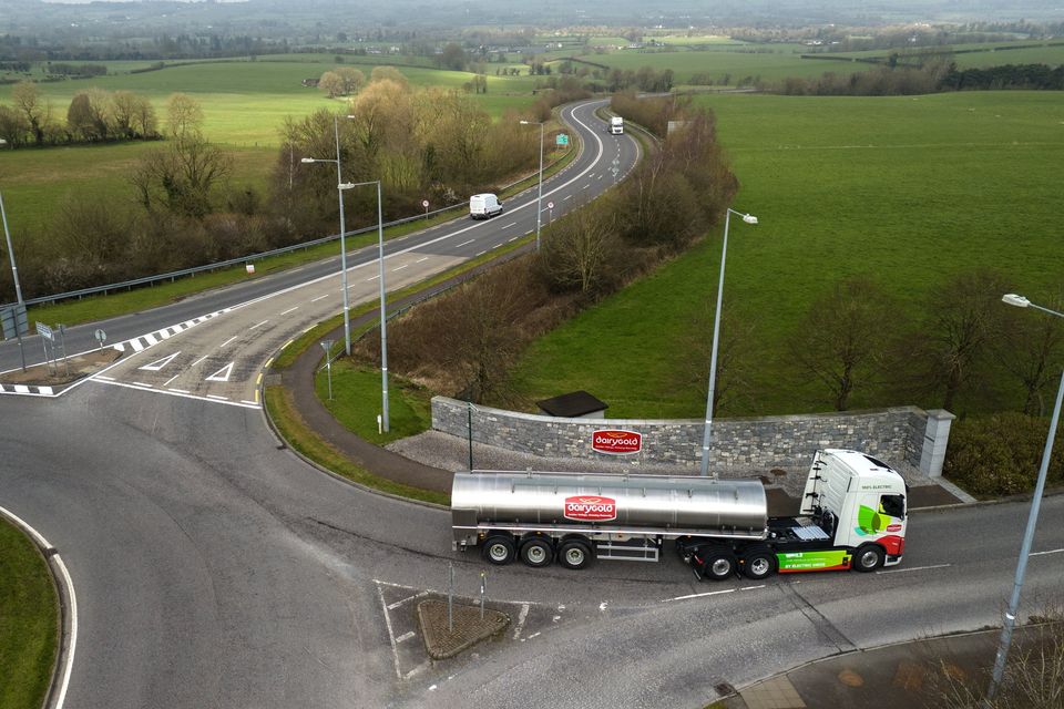 Dairygold electric milk truck entering the co-op's facilities in Mitchelstown. Image: Dairygold