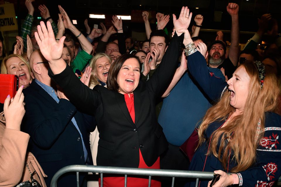 Sinn Fein leader Mary Lou McDonald celebrates with her supporters after being elected in February