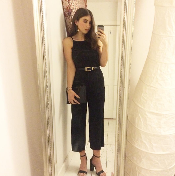 Siomha teams a Topshop jumpsuit with gold accessories for a night out. Photo: Siomha Connolly Instagram