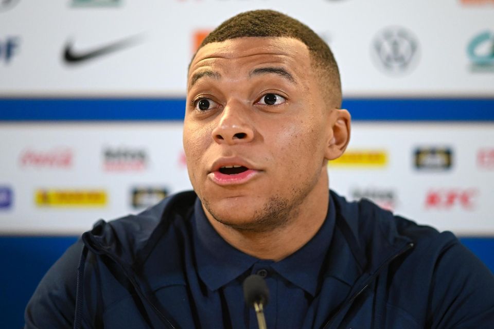 Kylian Mbappé during a France press conference at Aviva Stadium in Dublin