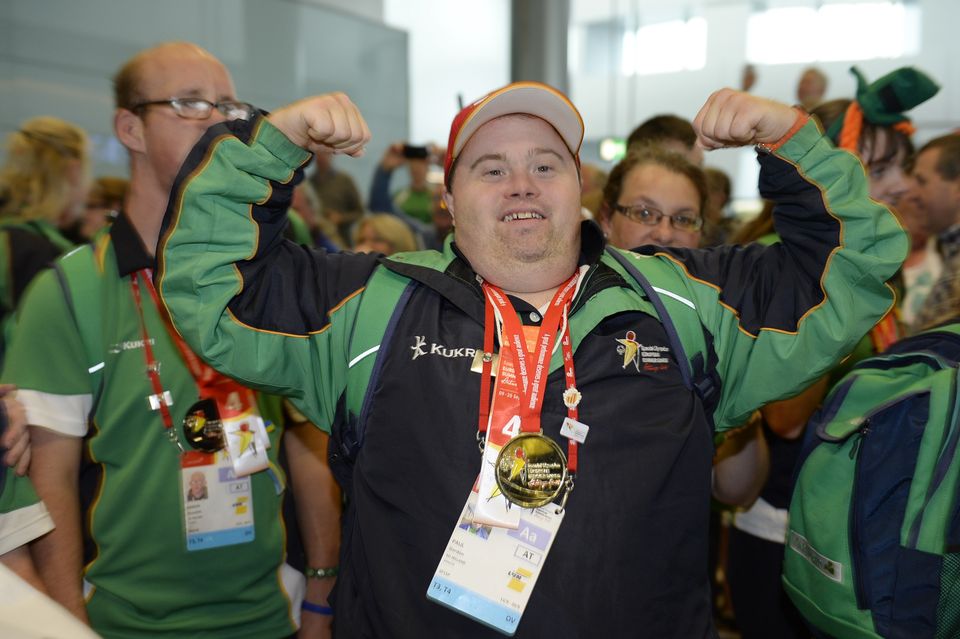 Team Ireland's gold medal winner Paul Gordon arrives home from the Speical Olympics European Games. Photo: Bryan Meade. Pic. Bryan Meade