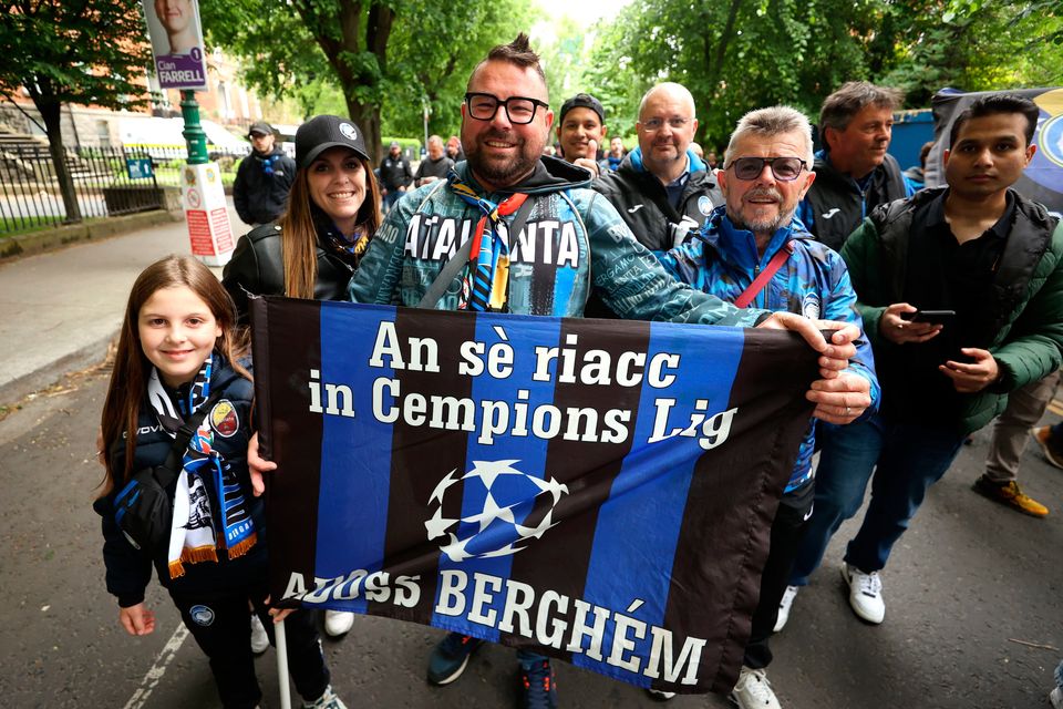 Atalanta fans making their way to the stadium ahead of UEFA Europa League final at the Aviva Stadium, Dublin. Photo: Liam McBurney/PA Wire.