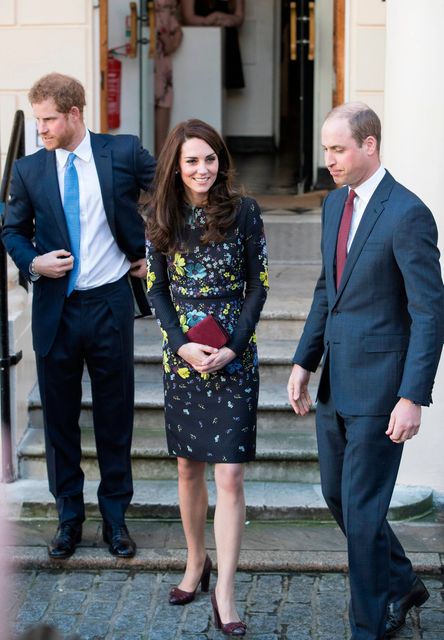 Prince William, Duke of Cambridge and Catherine, Duchess Of Cambridge and Prince Harry seen leaving after a briefing to announce plans for Heads Together ahead of the 2017 Virgin Money London Marathon at ICA on January 17, 2017 in London, England.