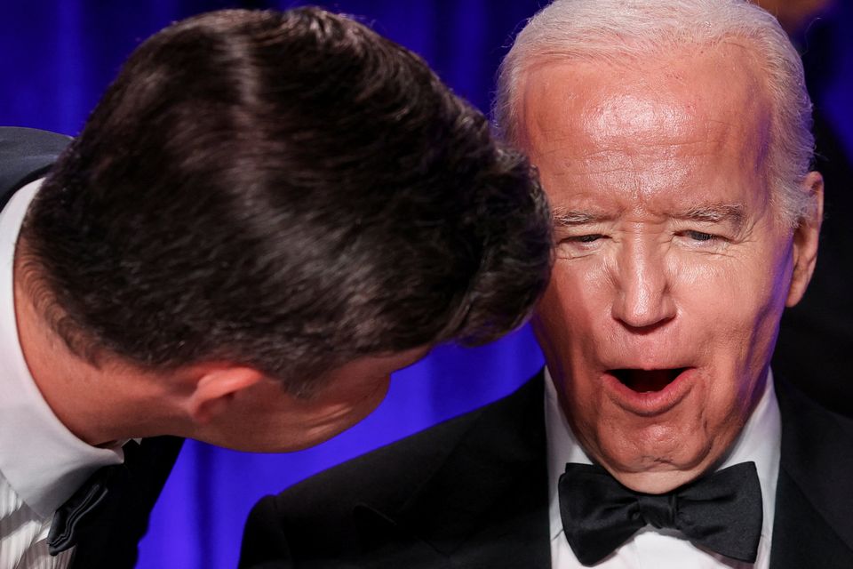 Joe Biden has a laugh at the correspondents' dinner. Photo: Tom Brenner/Reuters