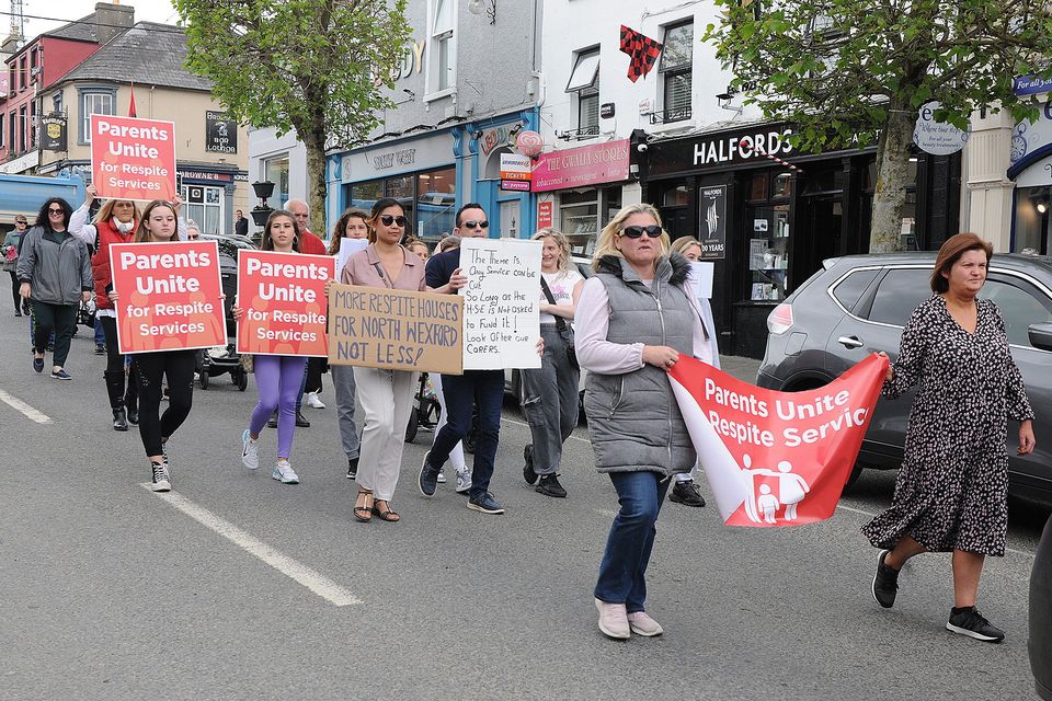 Parents Unite against Respite protest on Gorey's main street on Friday. Pic: Jim Campbell