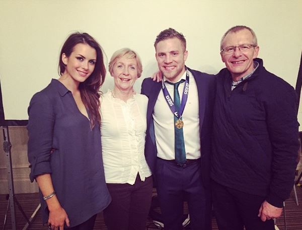 Ian Madigan with girlfriend Anna Kirwan and parents Michael and Maria