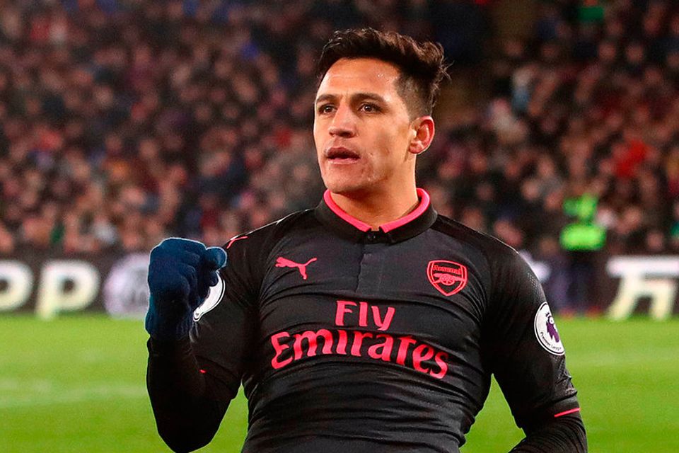 Alexis Sanchez celebrates on his own after scoring his second goal for Arsenal in their 3-2 win over Crystal Palace at Selhurst Park   Photo: John Walton/PA Wire