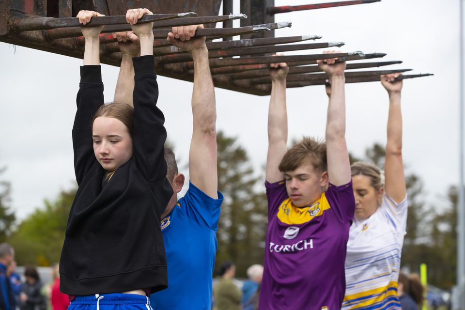 07/05/2023. Pictured at Gusserane Fittest Family are Sophie Rossiter, PJ Rossiter, Darren Rossitter and Aoife Ryan on Hang Tough. Photograph: Patrick Browne