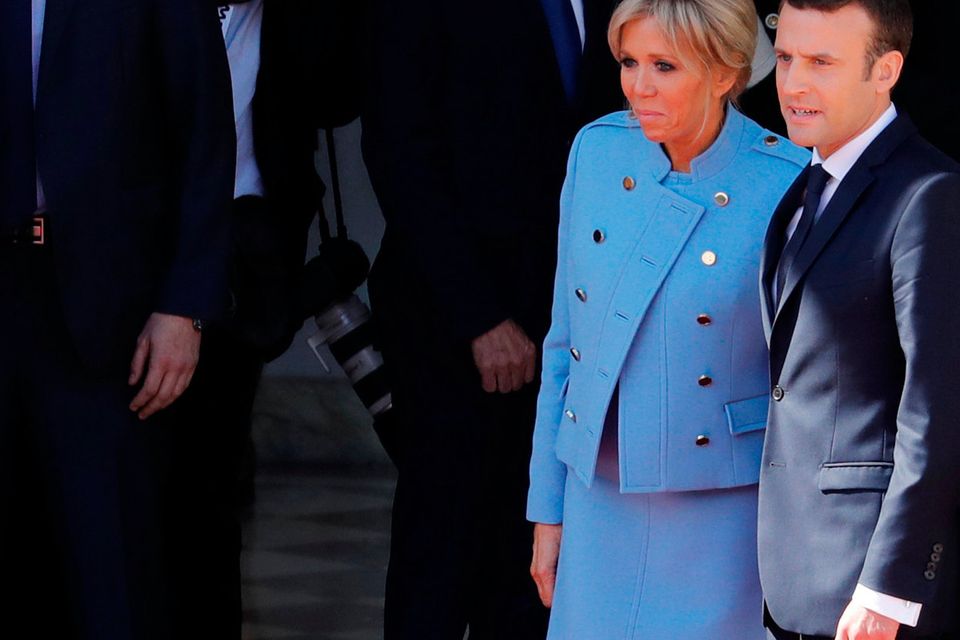 France's First Lady Breaks Out a Royal Blue Coat & Logomania Boots