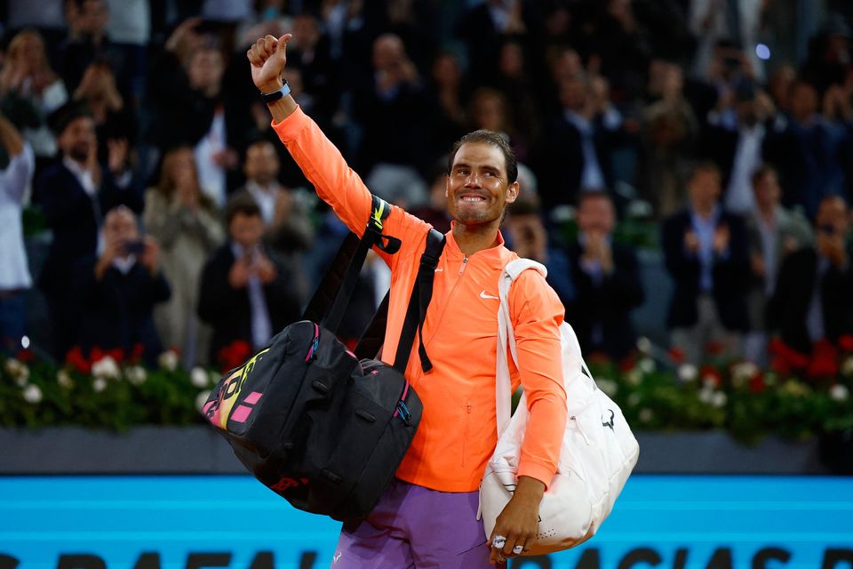 Spain's Rafael Nadal leaves court after losing his round of 16 match against Czech Republic's Jiri Lehecka at the Madrid Open