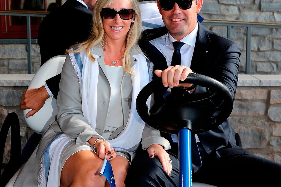 Caroline Harrington and vice-captain Padraig Harrington of Europe attend the 2016 Ryder Cup Opening Ceremony at Hazeltine National Golf Club on September 29, 2016 in Chaska, Minnesota.  (Photo by David Cannon/Getty Images)
