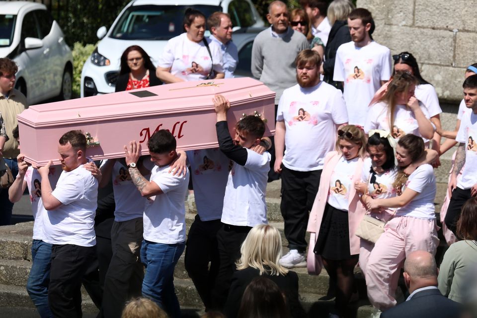 The remains of Molly Dempsey are carried from St Joseph's Church, Baltinglass, Co Wicklow. The 15-year-old died tragically in a car crash last weekend. Photo: Colin Keegan, Collins Dublin