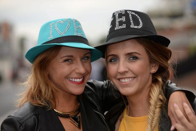 Olivia Boland, left, and Erin Ralph, from Dundalk, Co. Louth, on their way to the Ed Sheeran  concert in Croke Park, Dublin. Picture: Caroline Quinn