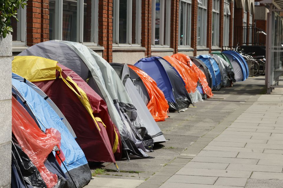 Tents used by homeless asylum seekers at Grattan Court, Mount Street, Dublin. Photo: Collins