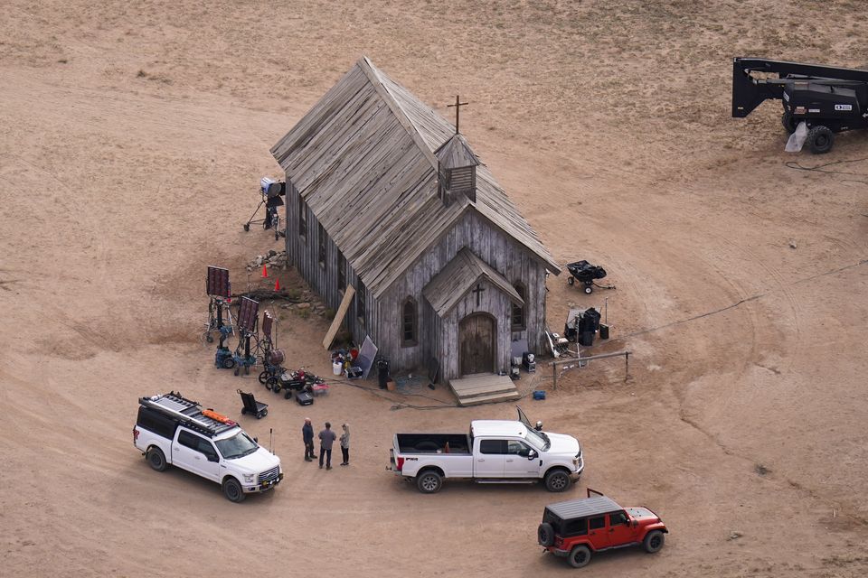 Aerial photo shows the Bonanza Creek Ranch set of Rust in Santa Fe, New Mexico (Jae C Hong/AP)