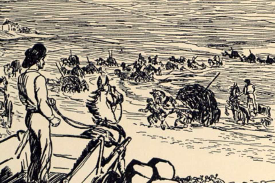 Rural Irish people collecting seaweed as depicted in this sketch Gathering Seaweed by Jack B Yeats