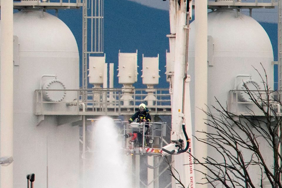 Firefighters put a fire out at Austria’s main gas pipeline hub at Baumgarten. Photo: AFP/Getty Images