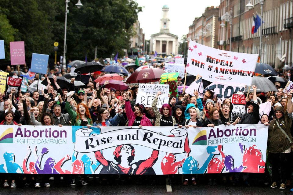Protest: The Repeal the 8th march on Merrion Square last month. Photo: Gerry Mooney