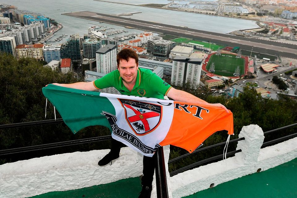 Keith Hastings flies the flag for Westport in Gibraltar yesterday. Photo: Seb Daly/Sportsfile