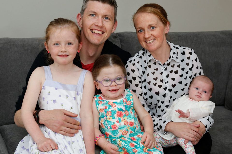 Emma and John O'Connor with their daughters Aoibhe (8), Lauren (5) and baby Megan