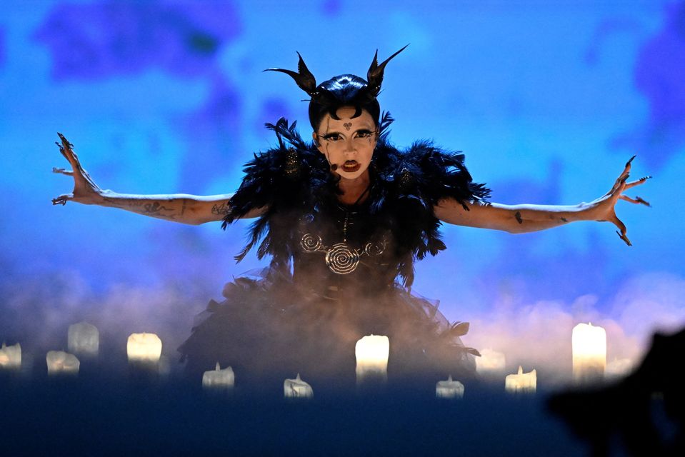 Bambie Thug representing Ireland performs on stage during the first semi-final of the 2024 Eurovision Song Contest, in Malmo, Sweden, May 7, 2024. TT News Agency/Jessica Gow/via REUTERS