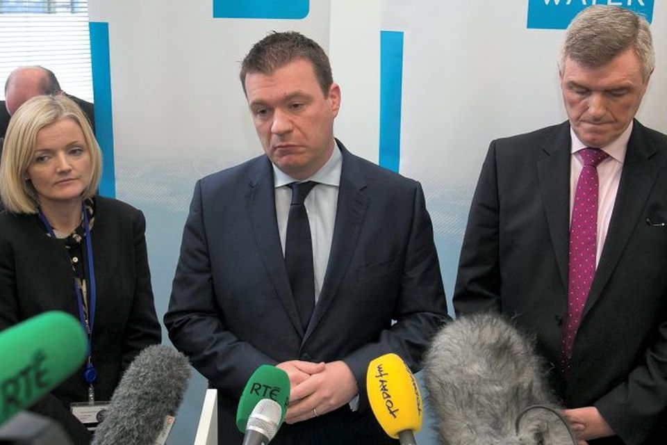 The mood has soured by the time Irish Water commuinications head Elizabeth Arnett, Environment Minister Alan Kelly, and John Tierney address the media at Irish Water HQ in November 2014