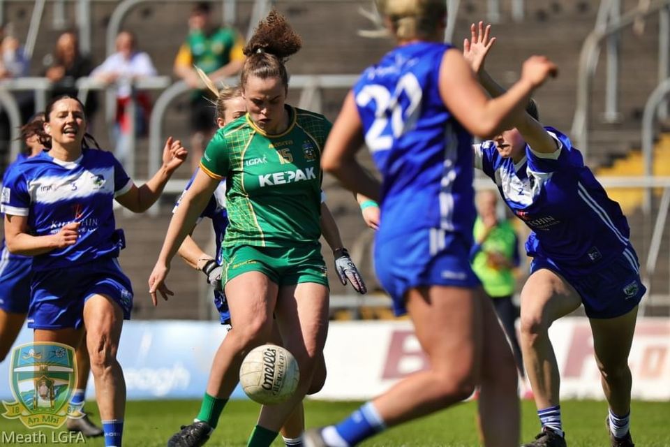 Emma Duggan finds the net for Meath against Laois.