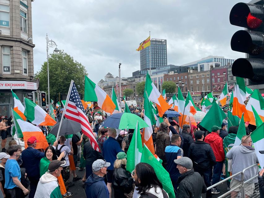 People take part in an anti-immigration demonstration in Dublin. Photo: PA