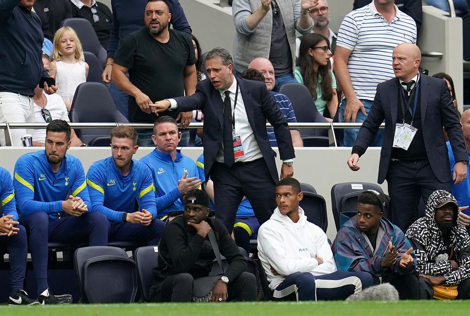 Tottenham’s managing director of football Fabio Paratici (centre) during a Premier League match at the Tottenham Hotspur Stadium (Nick Potts/PA Images).