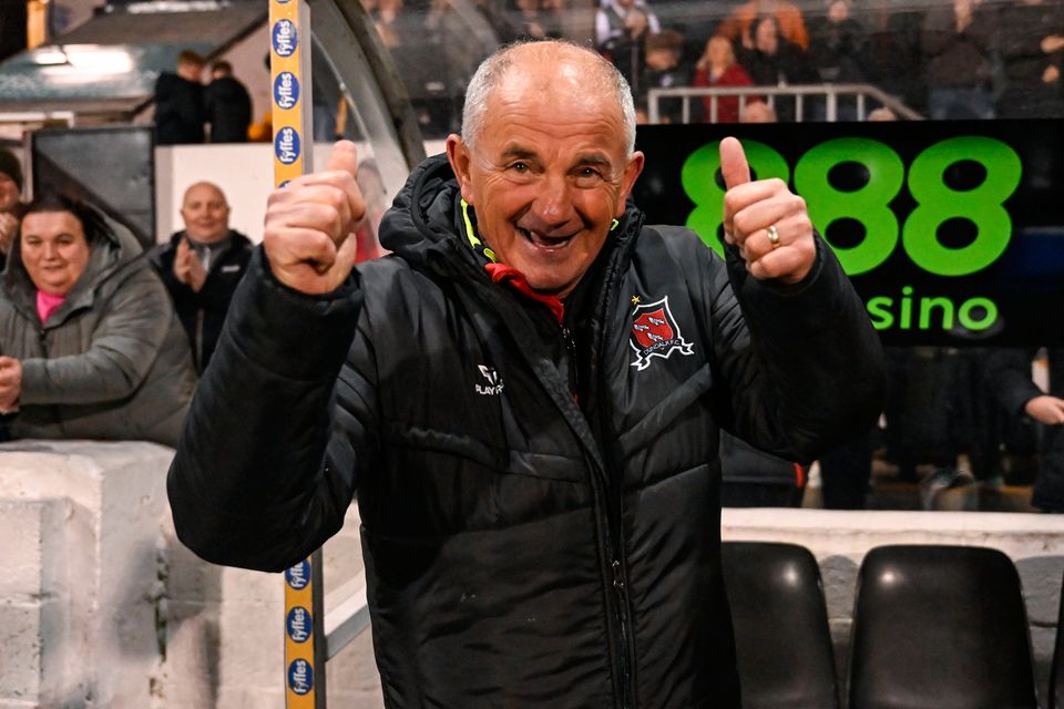 Dundalk manager Noel King celebrates after the SSE Airtricity Premier Division win over Bohemians at Oriel Park in Dundalk, Louth. Photo: Stephen McCarthy/Sportsfile