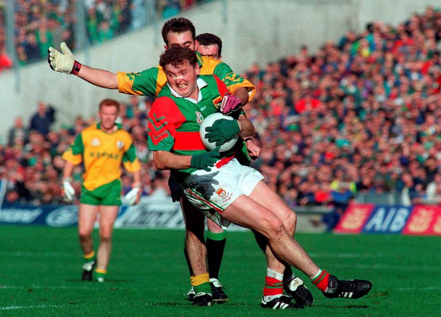 Anthony Finnerty in action for Mayo against Meath’s Paddy Reynolds during the 1996 All-Ireland SFC final replay at Croke Park. Photo: Sportsfile