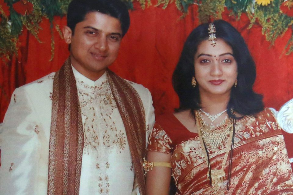 Praveen and Savita Halappanavar are seen during their wedding in a photo from the family wedding album