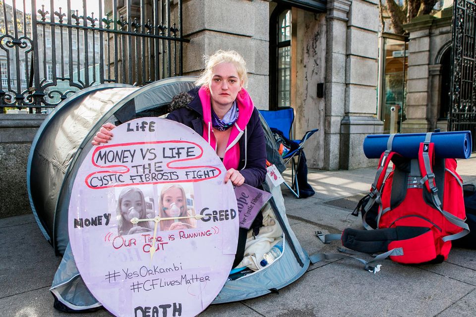 Hazel Robinson pictured camping out outside the Dáil. Photo: Kyran O'Brien