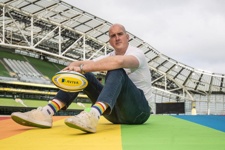 Former Ireland and Leinster player, Devin Toner, at the launch of Aviva Ireland’s Pride socks initiative, with all proceeds going to BelongTo LGBTQ+ Youth Service. Photo: Evan Treacy/INPHO