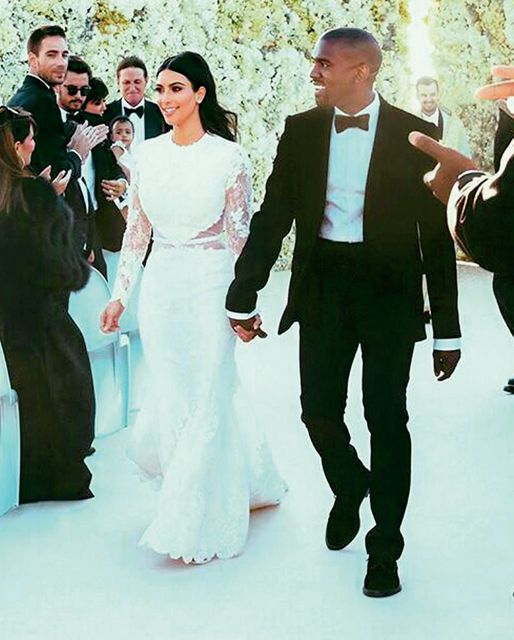 Kim Kardashian and Kanye West on their wedding day.
