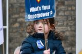 thumbnail: Five year old Kate Fitzpatrick pictured as she supports her Mum Anna [who is a community Nurse in Meath] during the rally at Marrion Square, in support of Nurses and Midwives pay. Picture Credit: Frank McGrath