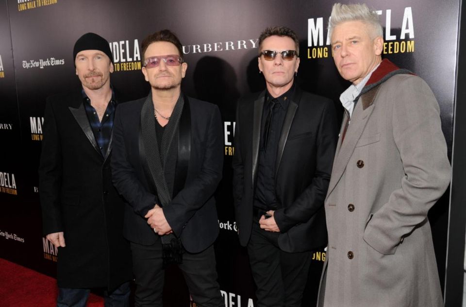 The Edge, Bono, Larry Mullen, Jr., Adam Clayton attends U2 And Anna Wintour Host A Special Screening Of Mandela: Long Walk To Freedom.