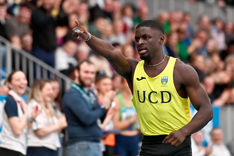 Israel Olatunde, who was named UCD's Sportsperson of the Year pictured after breaking the Irish indoor 60m record earlier this year.